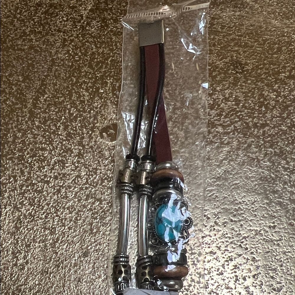 #1179**Rugged Western Brown Faux Beaded Bracelet with Turquoise Accent